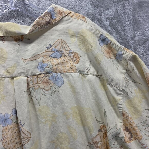 Tommy Bahama Shirt Mens XL Yellow Silk Floral Pinup Hula Girl Hawaiian Button Up - Picture 6 of 10